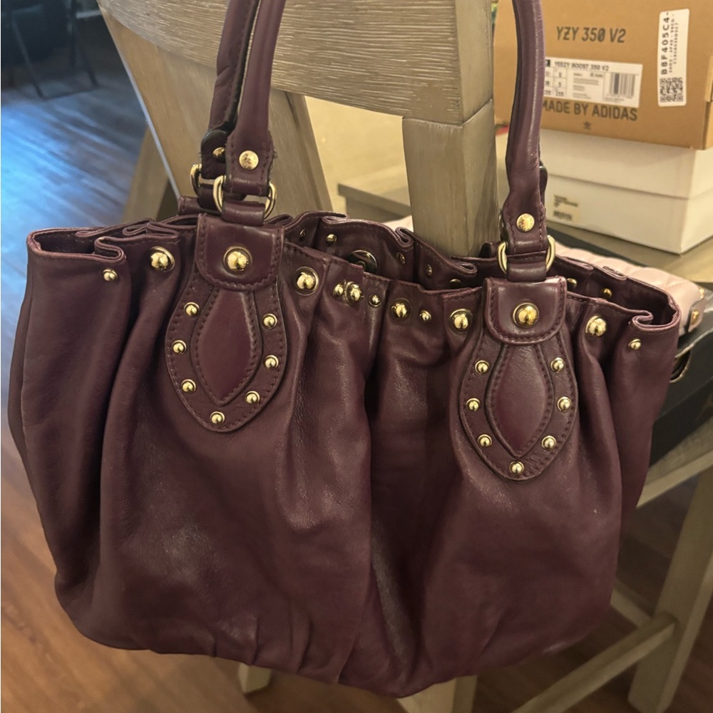 Gucci Purple Leather Hobo Vintage Shoulder Bag with Gold Studs